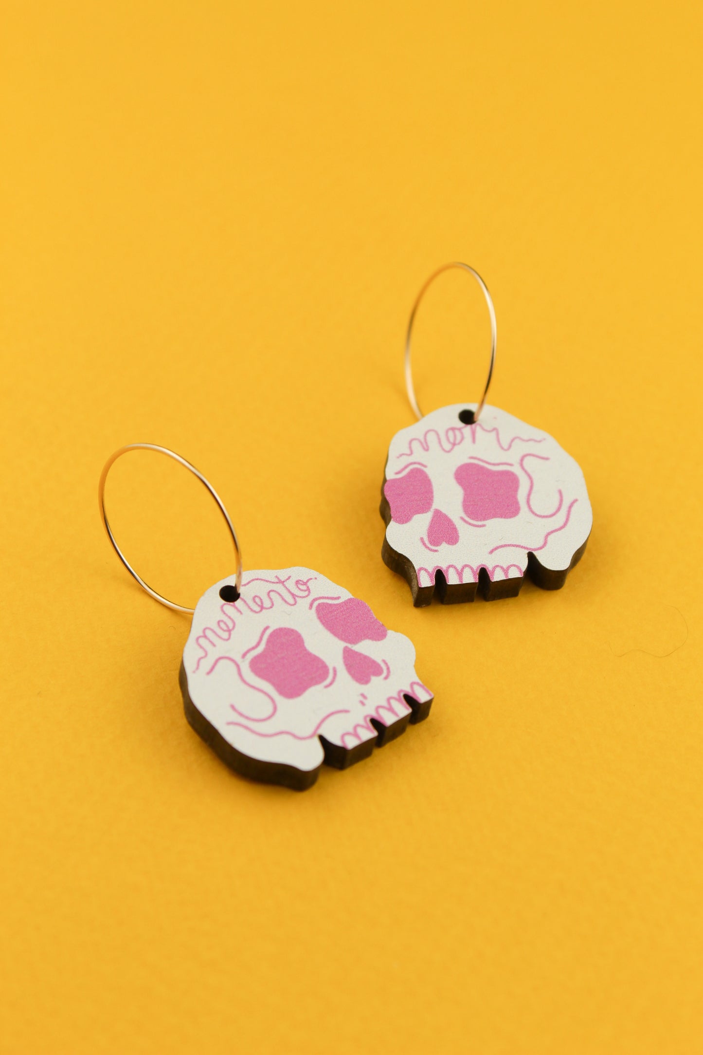 Pink Memento Mori Skull Earrings