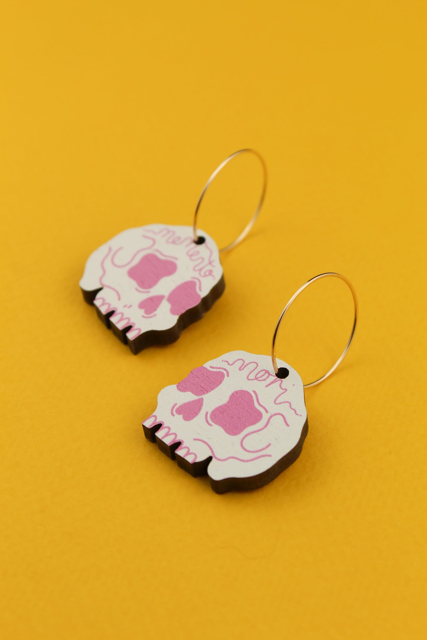 Pink Memento Mori Skull Earrings
