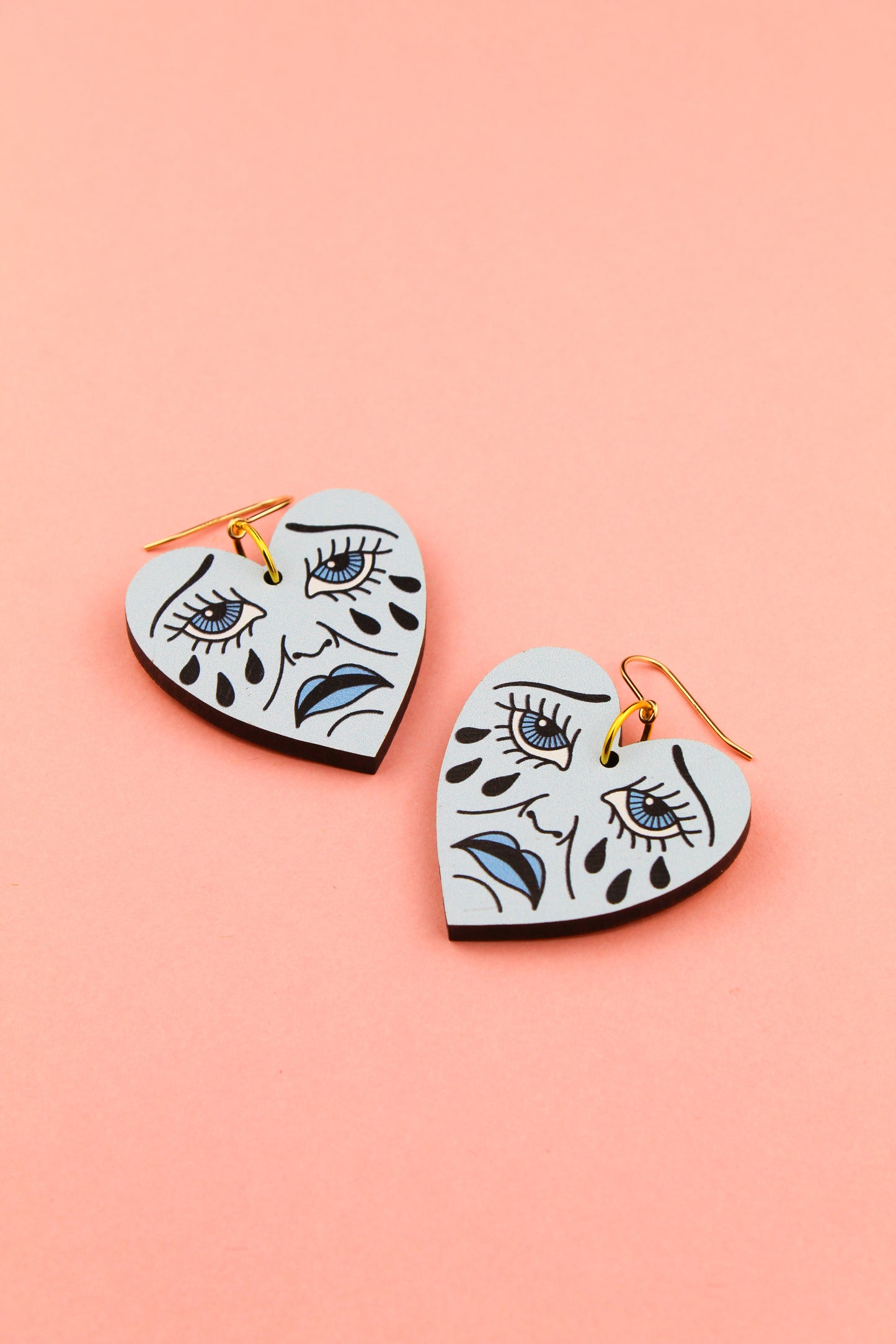Blue Crying Heart Earrings