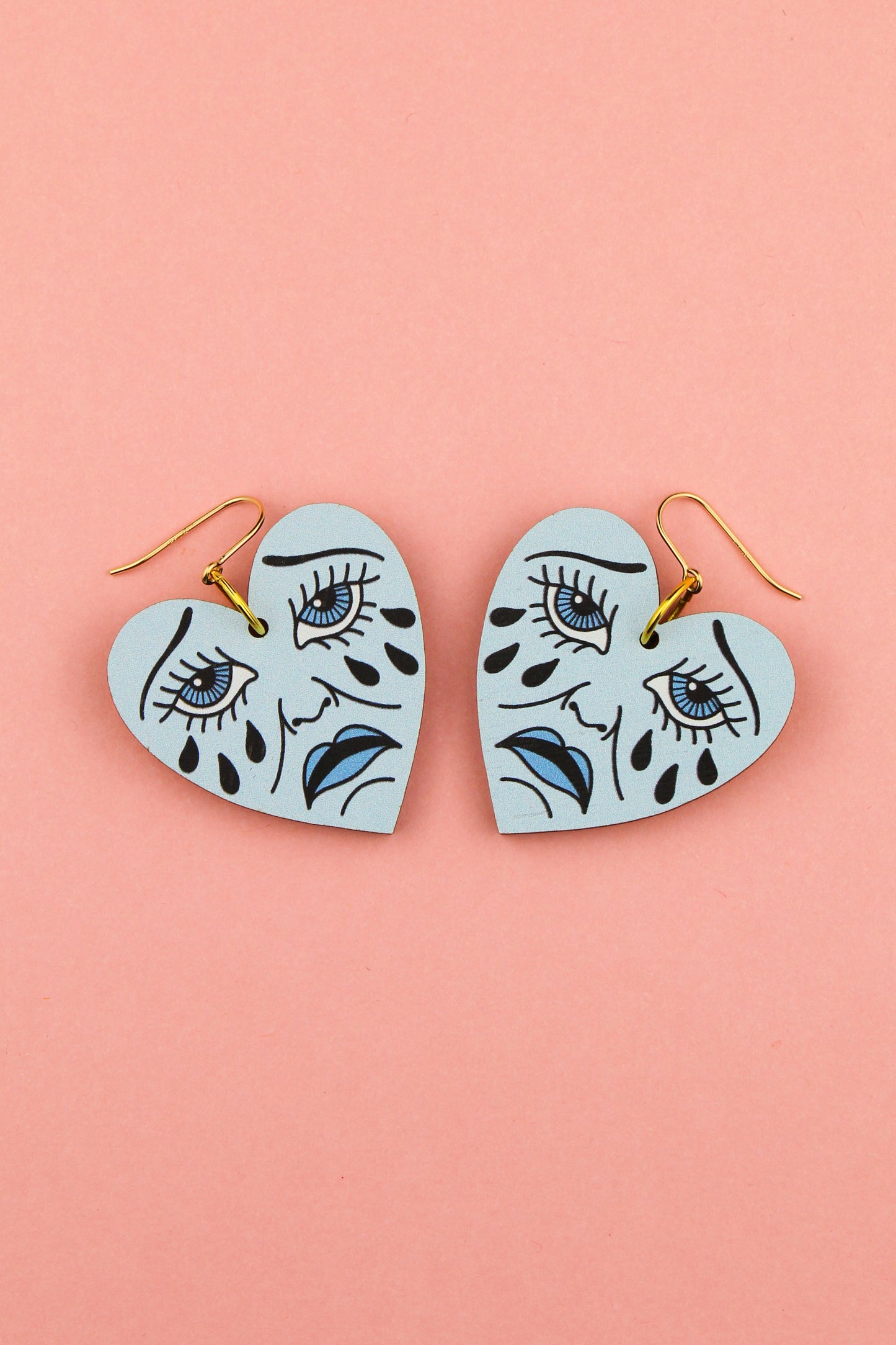 Blue Crying Heart Earrings