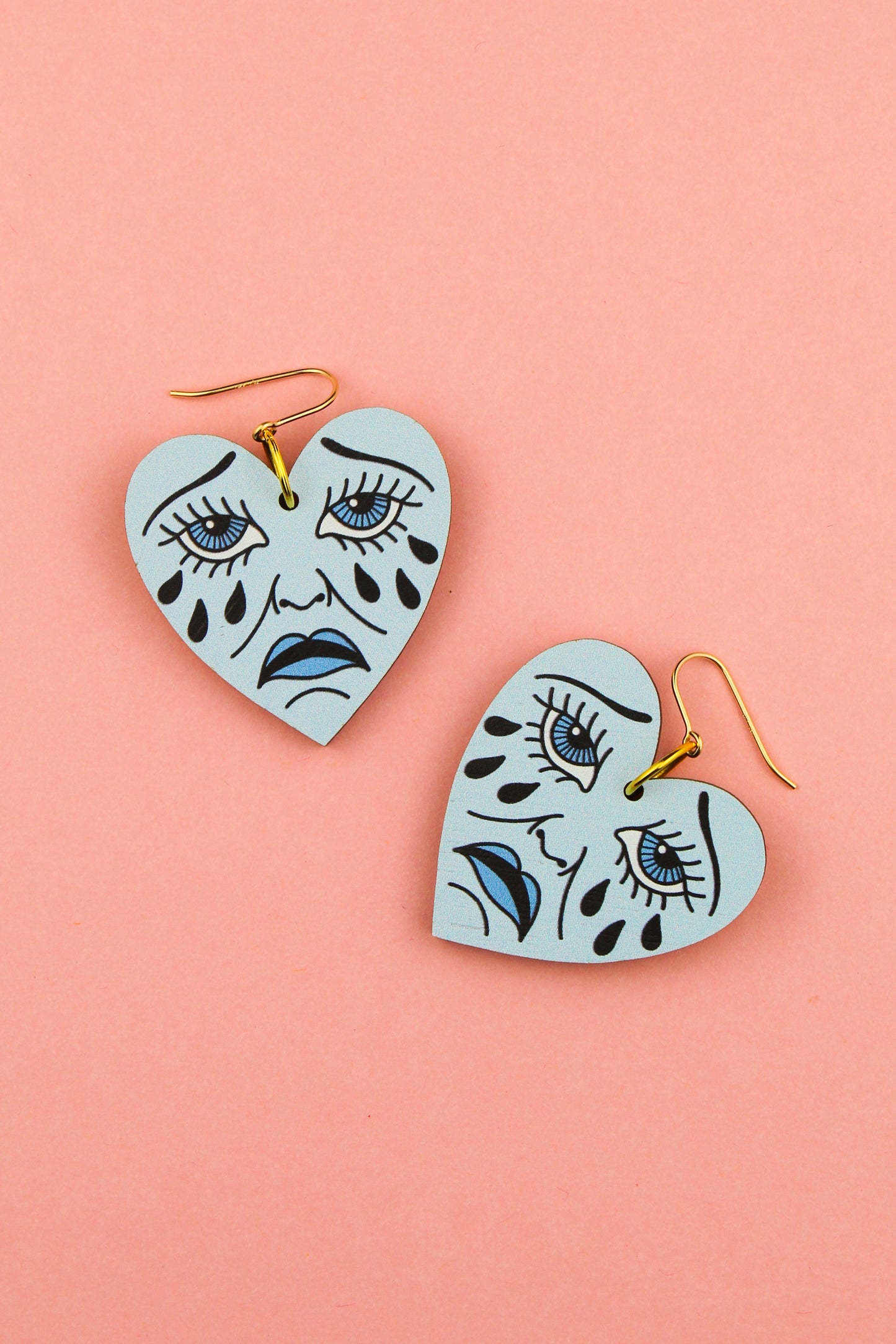 Blue Crying Heart Earrings
