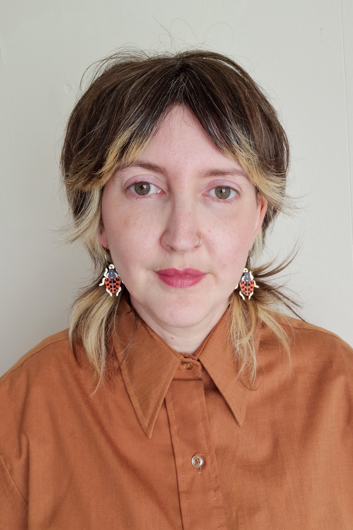 Orange Harlequin Ladybird Earrings
