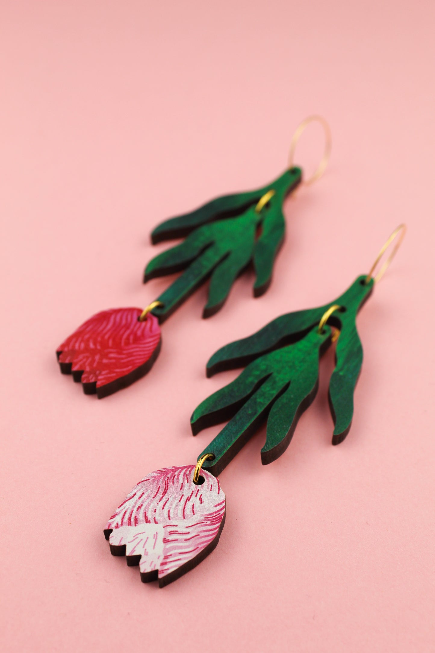 Red and Pink Tulip Earrings