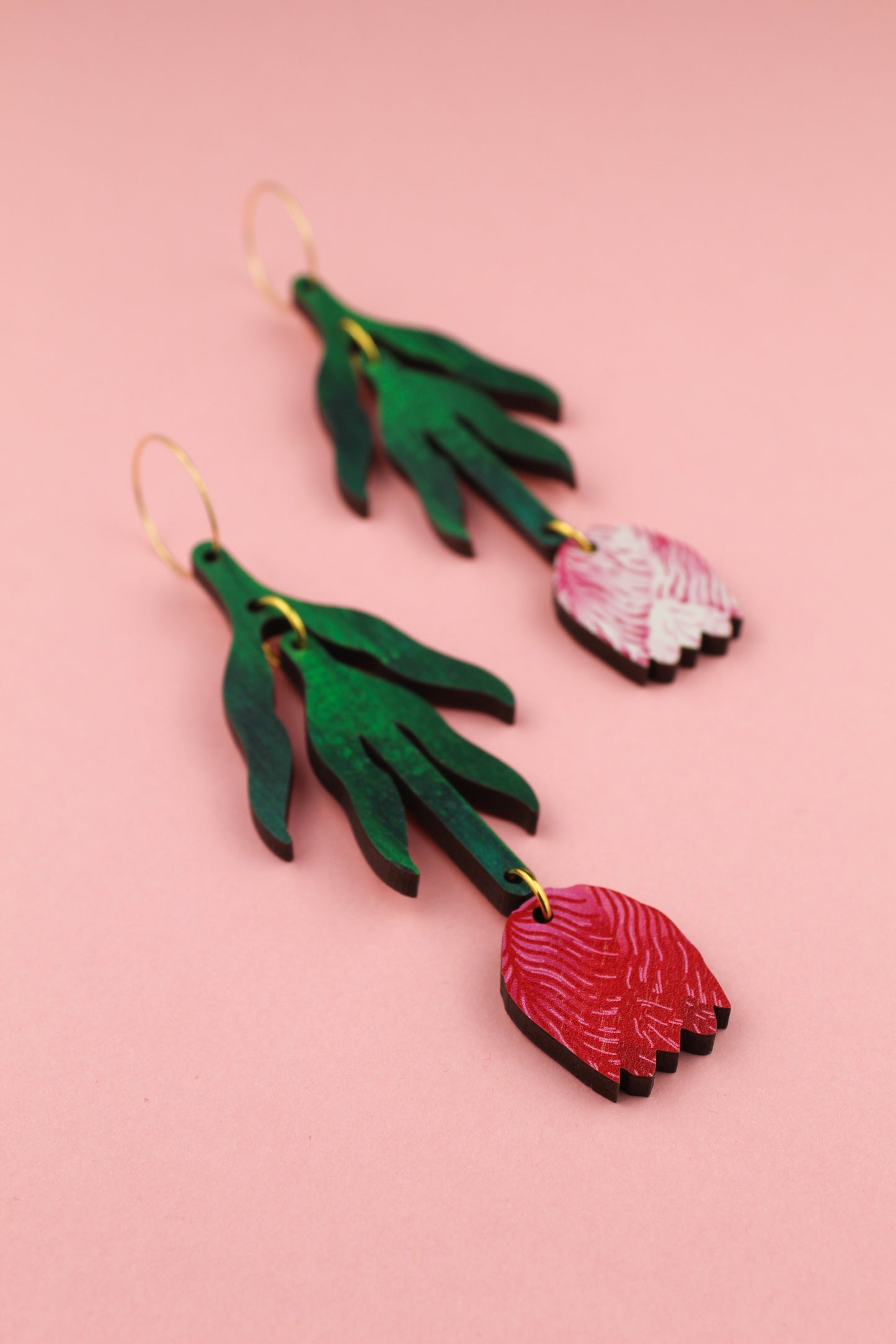 Red and Pink Tulip Earrings