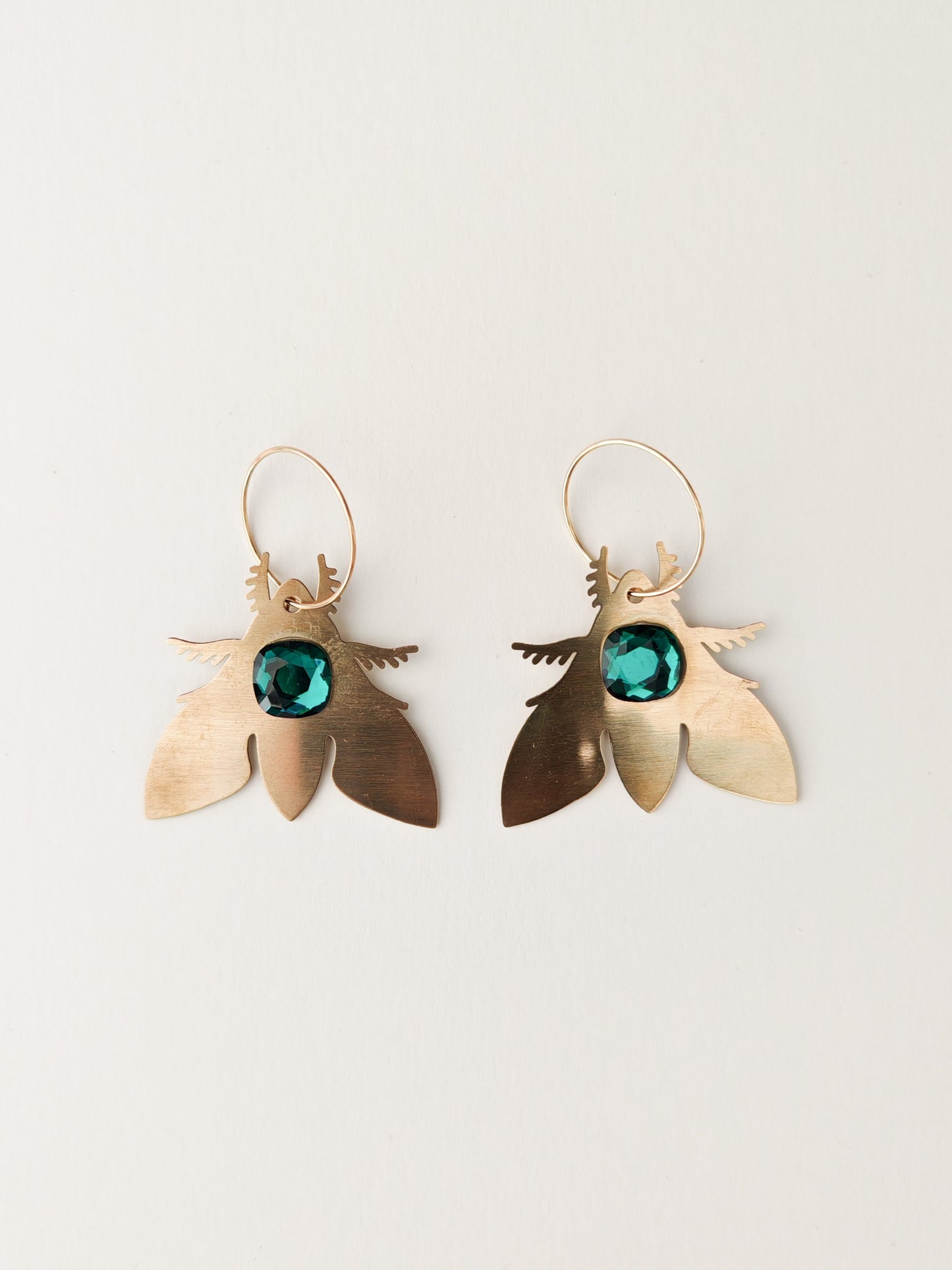 brass moth earrings green NO FAULTS