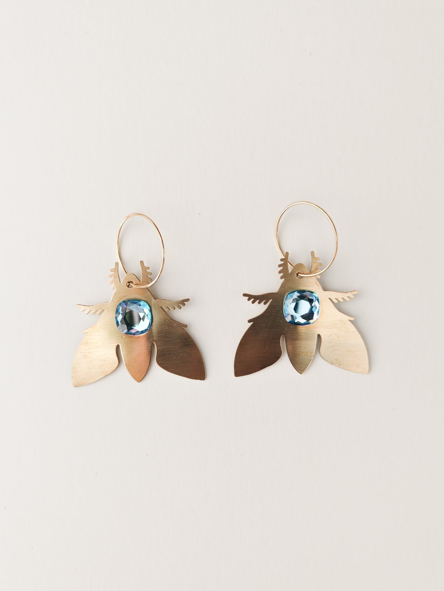 brass moth earrings blue NO FAULTS