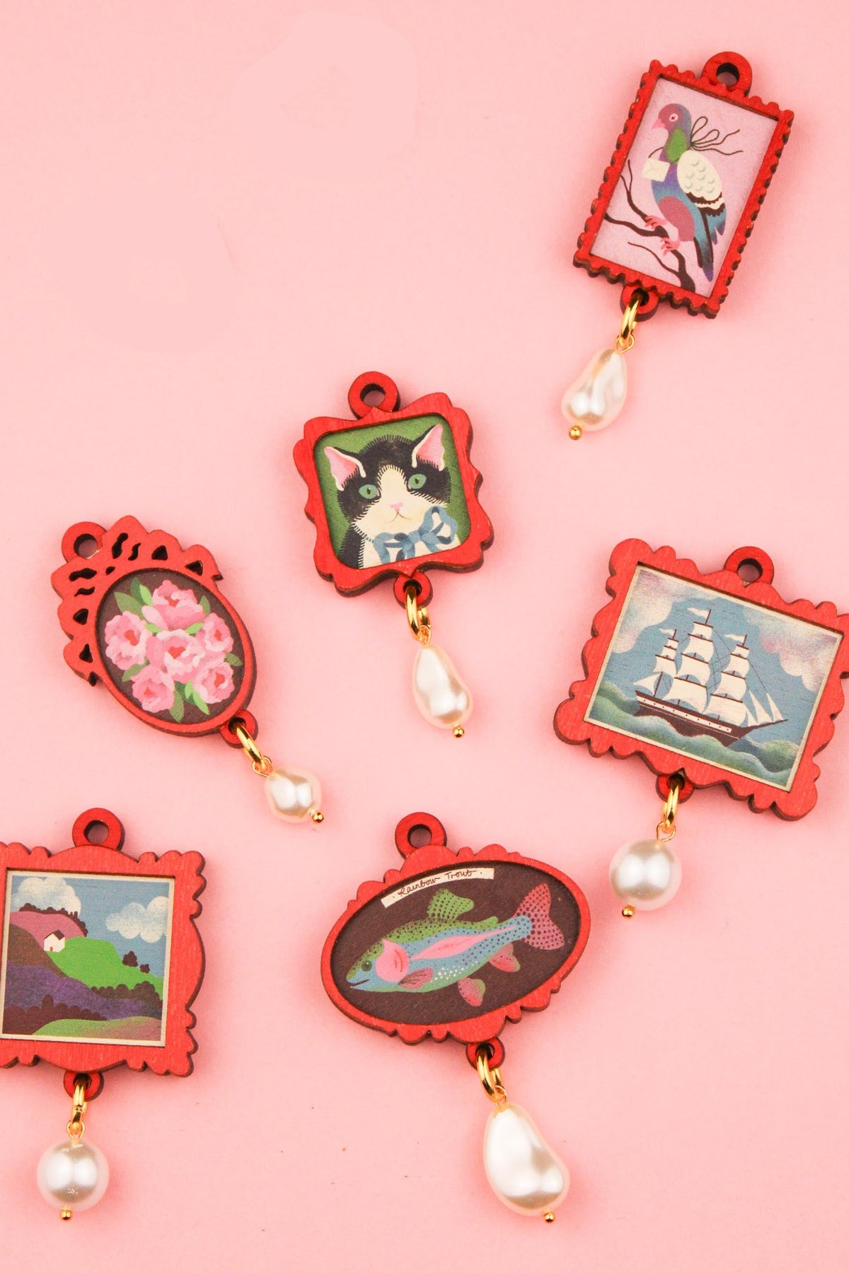 Single Red Framed Pigeon Earring PRE ORDER