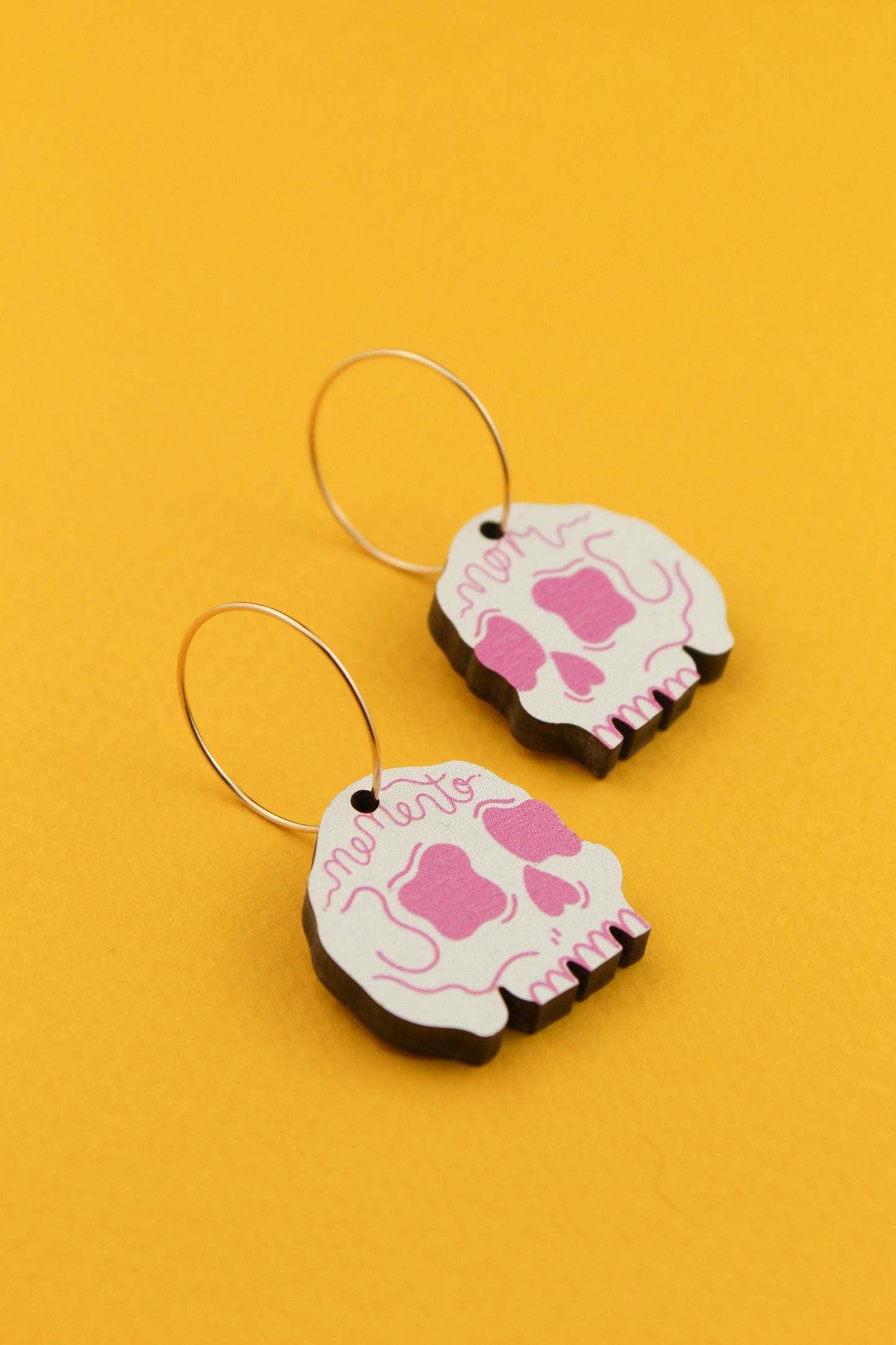 Pink Memento Mori Skull Earrings