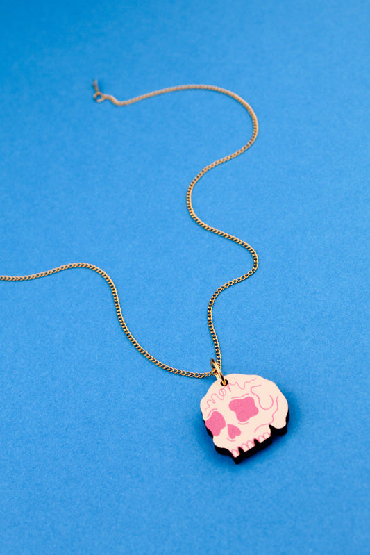 Pink Mori Skull Pendant Necklace
