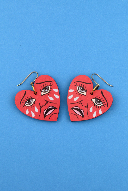 Red Crying Heart Earrings