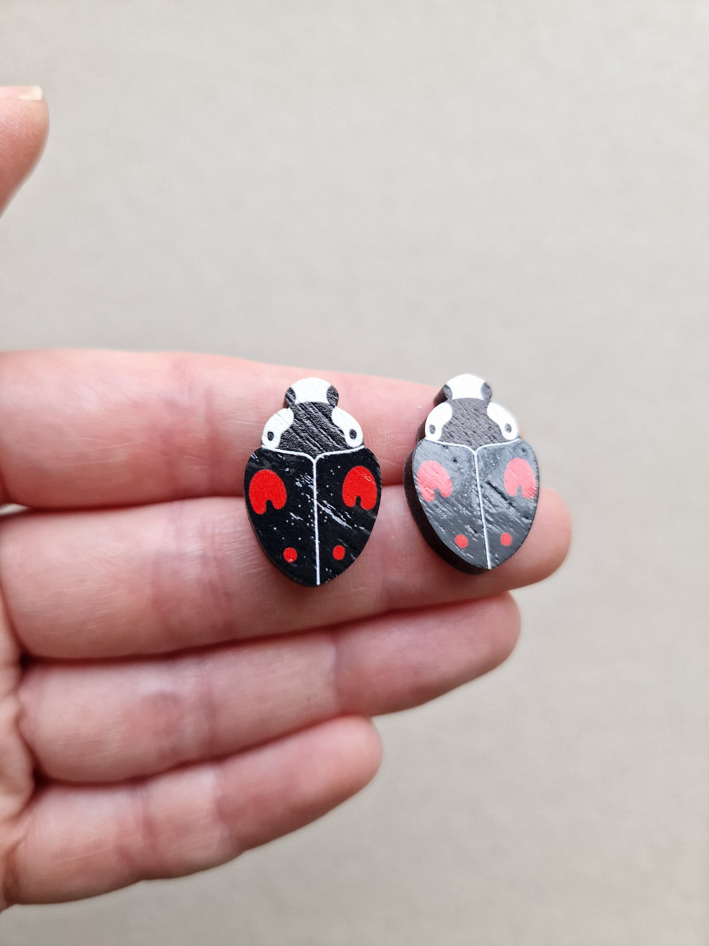 Black Ladybird Earrings HEAVY GRAIN