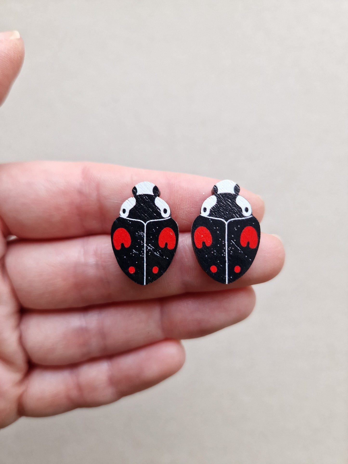Black Ladybird Earrings HEAVY GRAIN