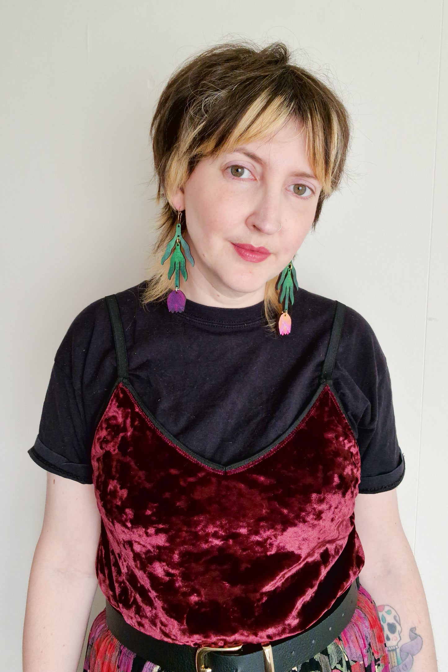 Purple and Peach Tulip Earrings