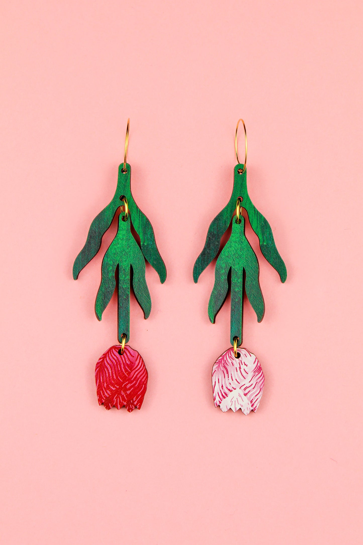Red and Pink Tulip Earrings