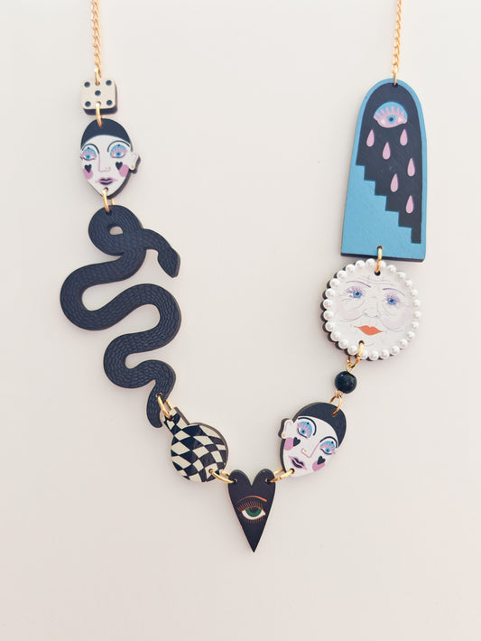 clown snake portal necklace FAULT ON BACK / WOOD SCAR