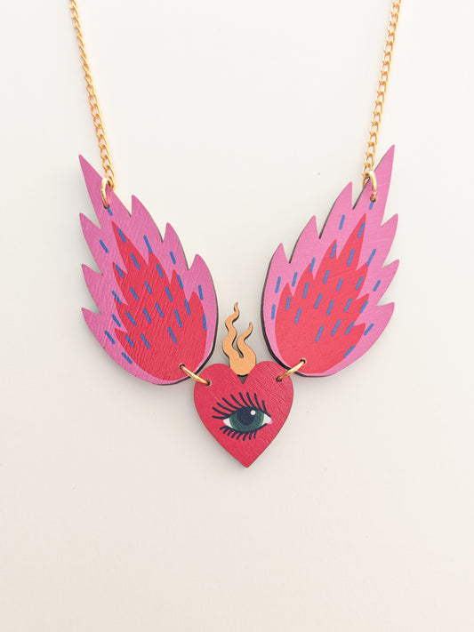 flaming heart necklace PAINT CHIP