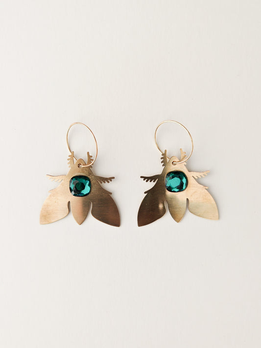 brass moth earrings green NO FAULTS