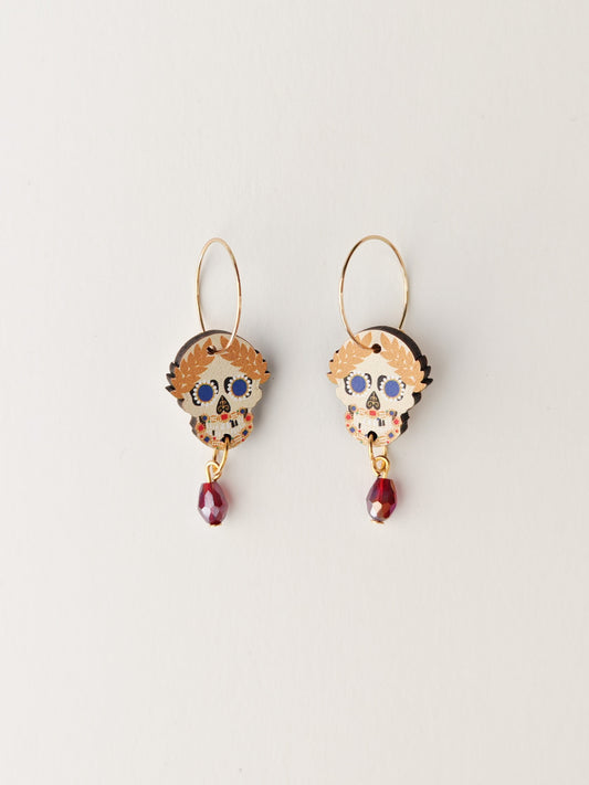 skull relic earrings purple beads NO FAULTS