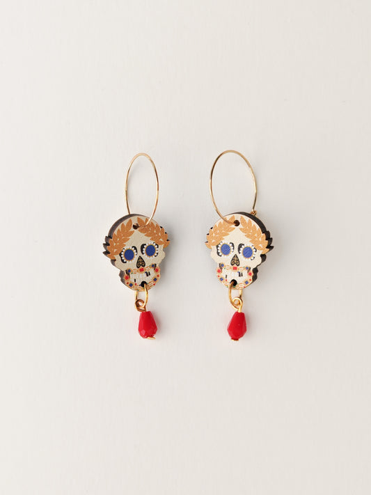 skull relic earrings opaque red beads NO FAULTS