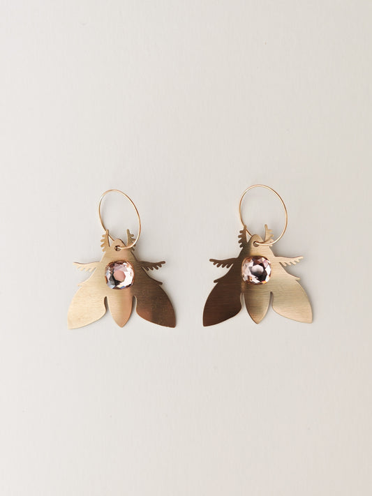 brass moth earrings pink NO FAULTS