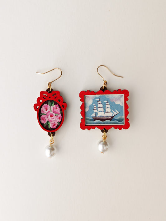 landscape / roses frame earrings NO FAULTS