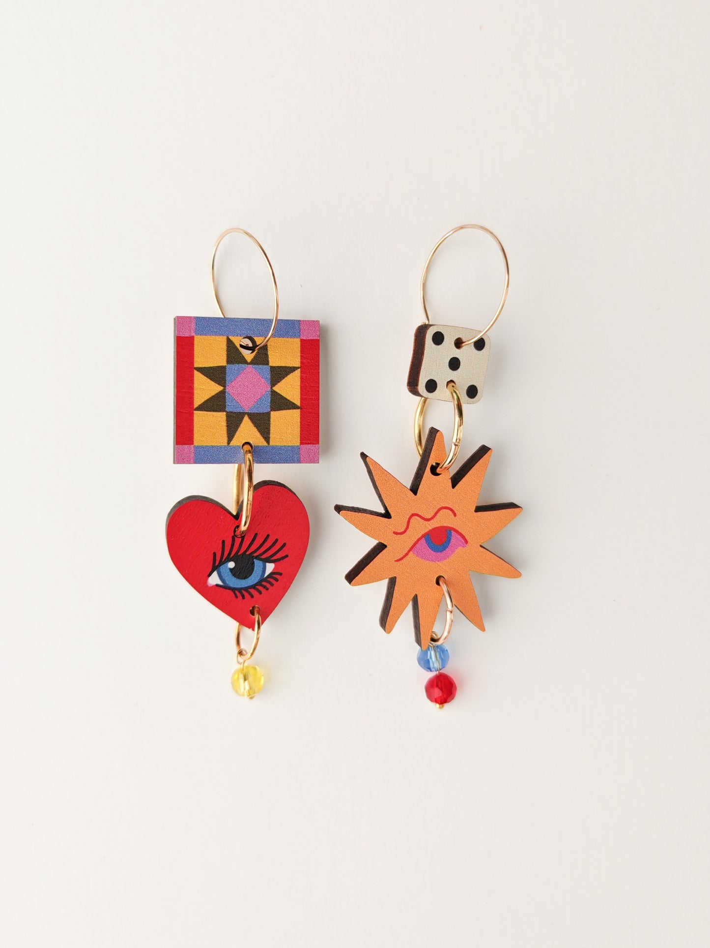 mismatch quilt and star earrings NO FAULTS