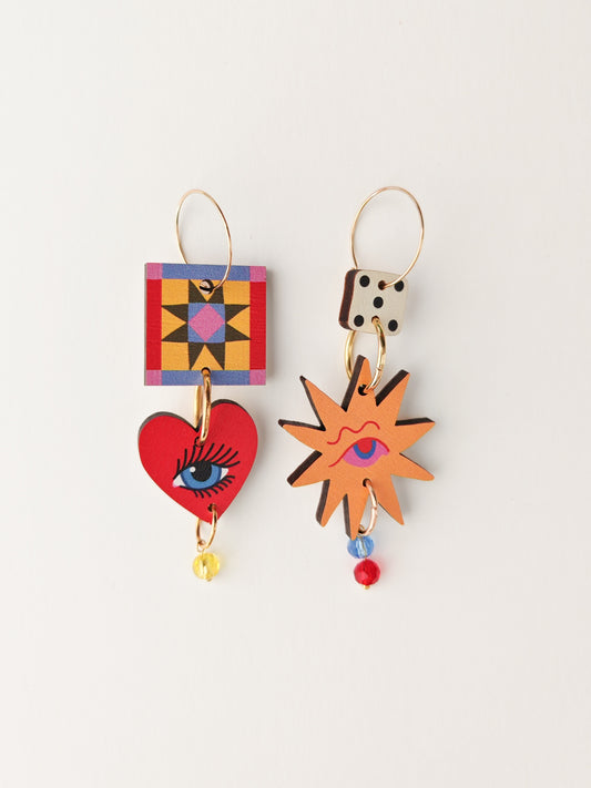 mismatch quilt and star earrings NO FAULTS