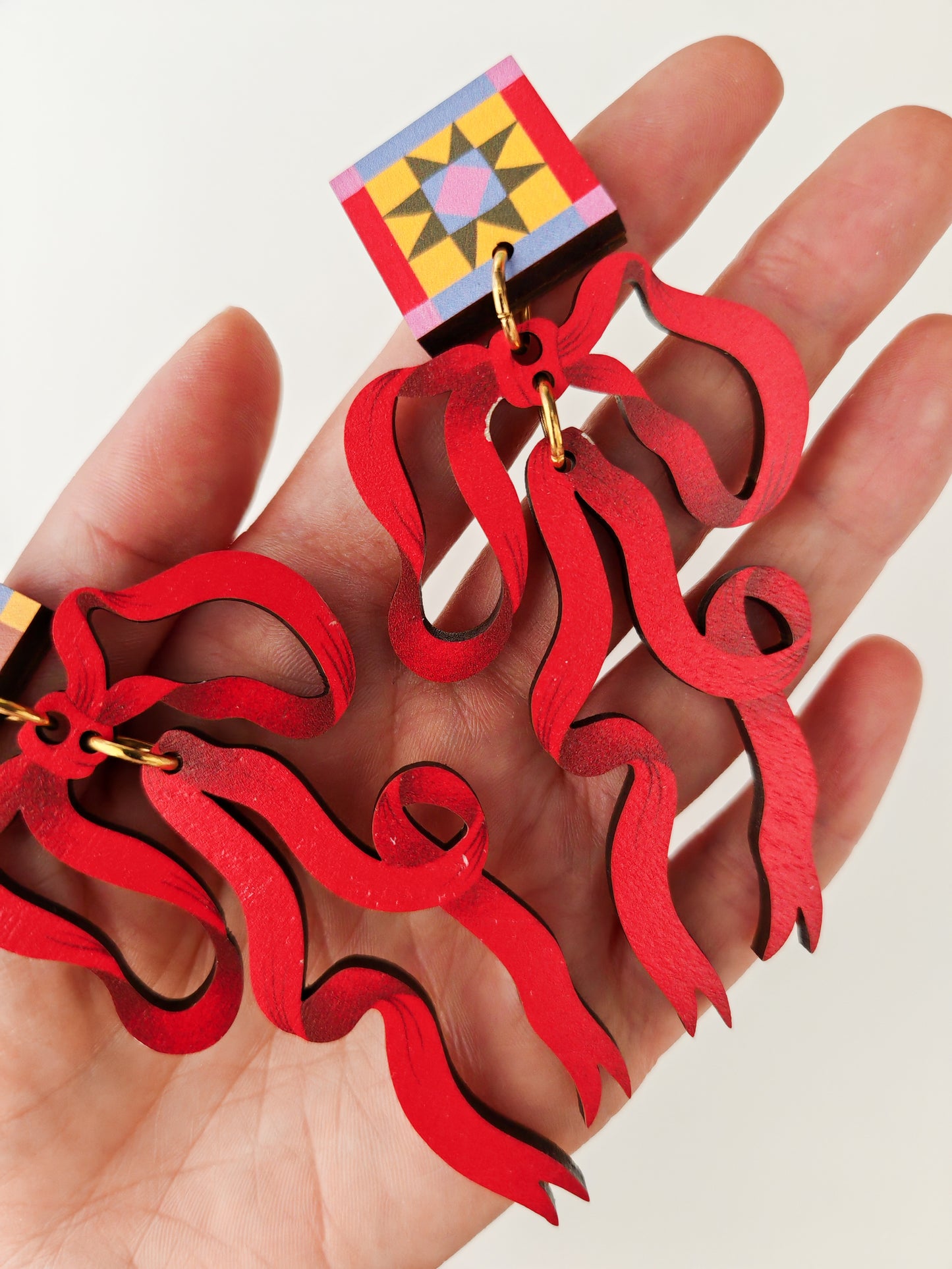 quilt and ribbon earrings PAINT CHIP