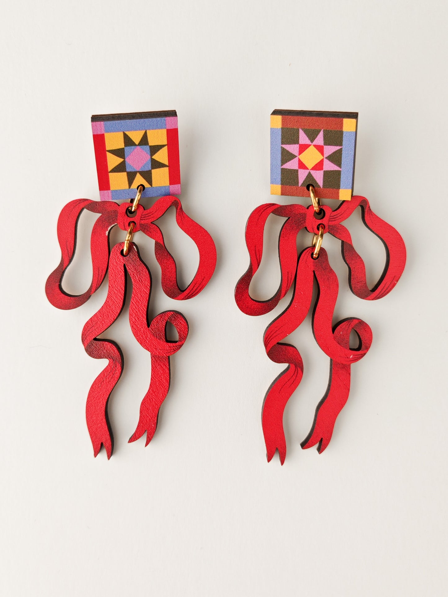 quilt and ribbon earrings PAINT CHIP