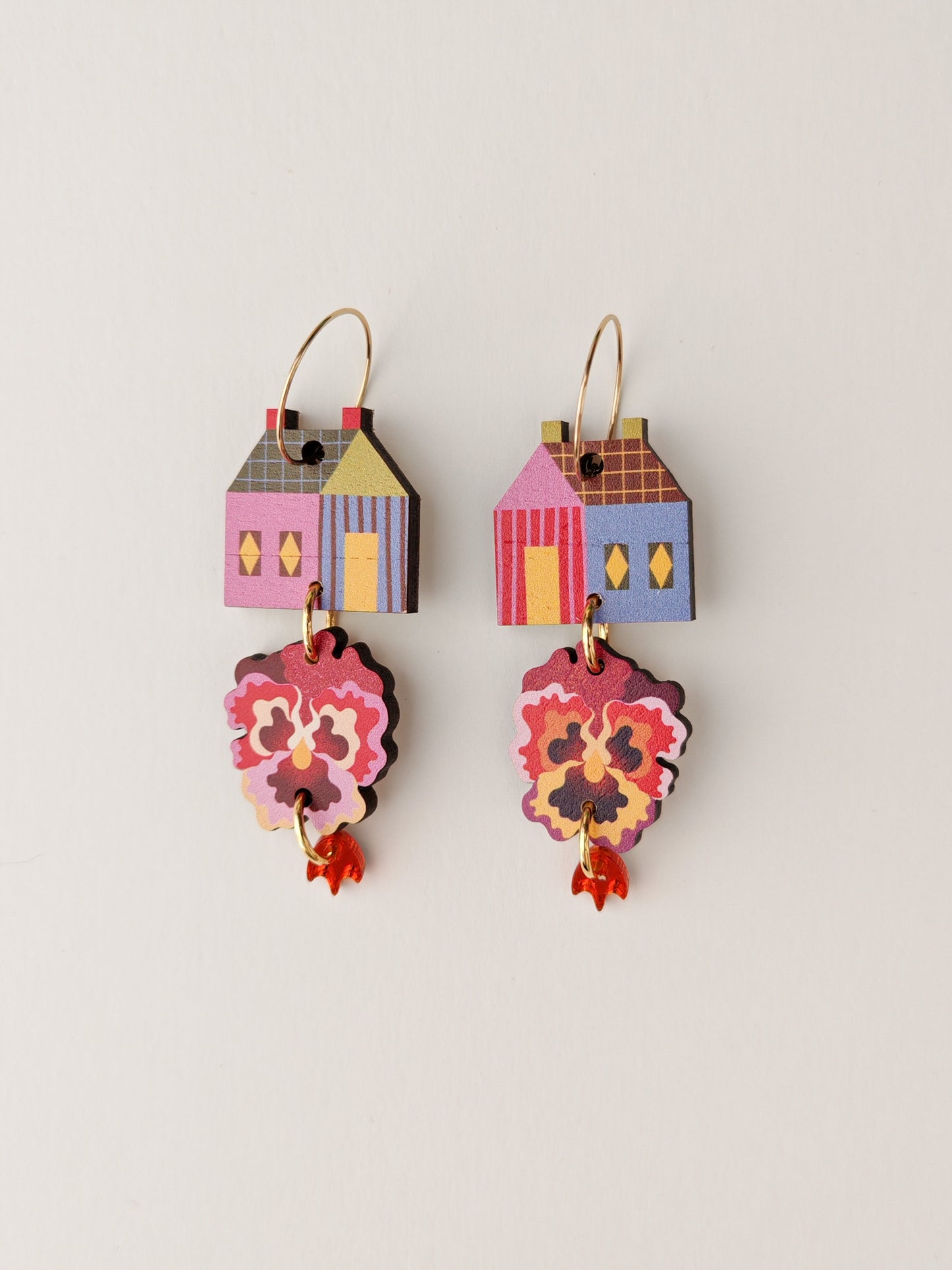 house and pansy earrings WOOD SCAR