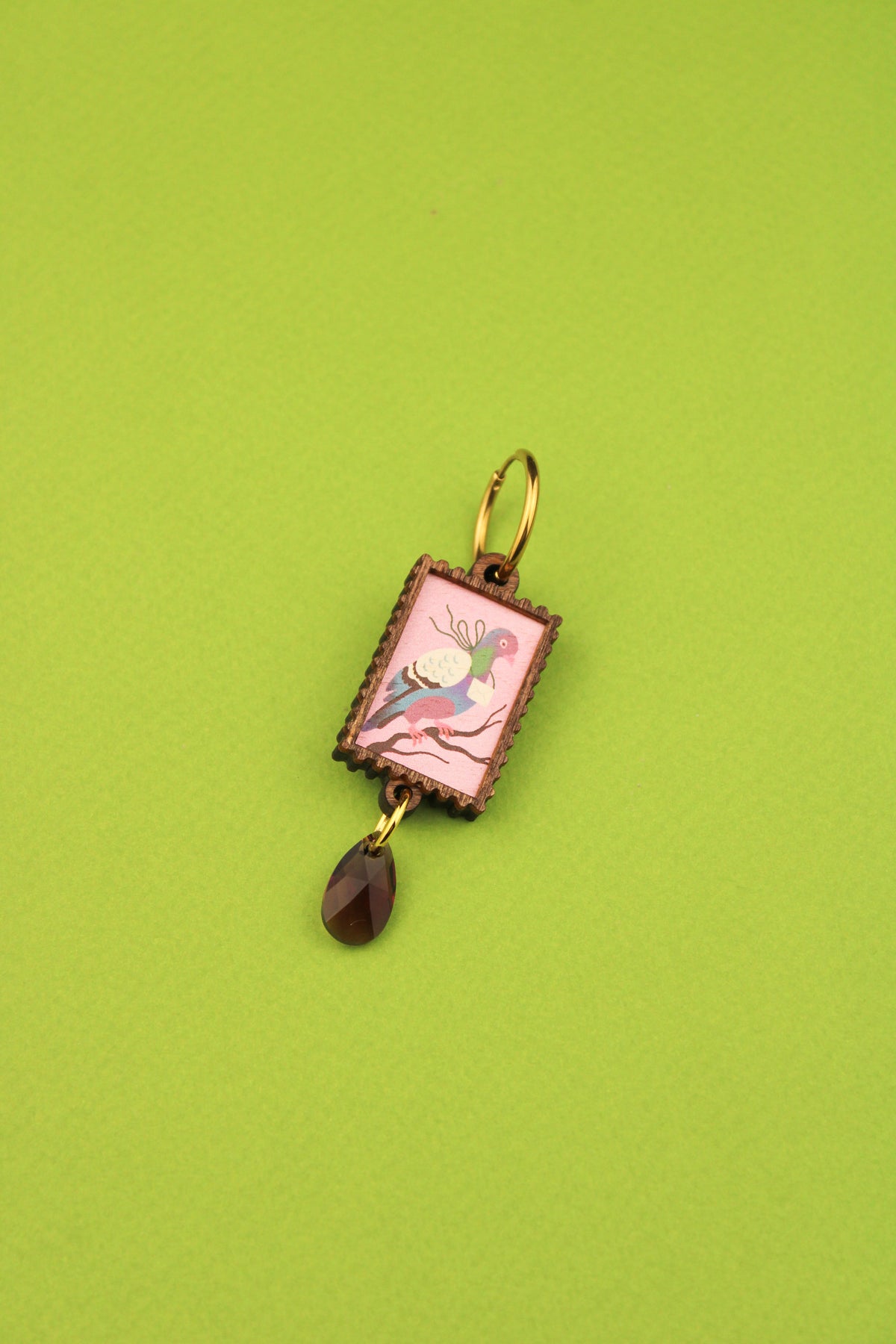 Single Wooden Framed Pigeon Earring PRE ORDER