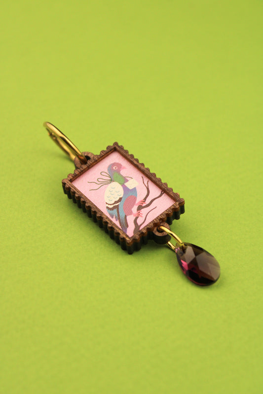 Single Wooden Framed Pigeon Earring PRE ORDER
