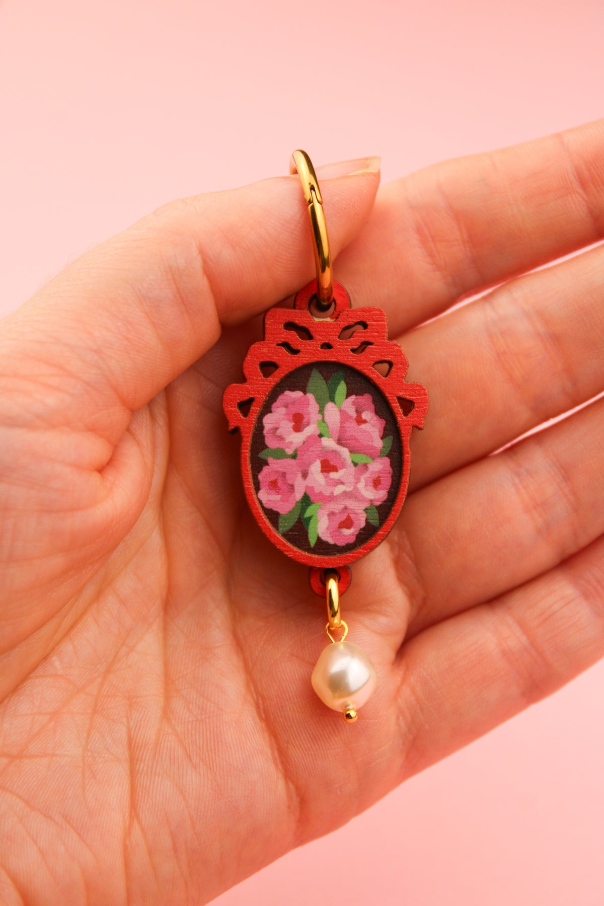 Single Red Framed Roses Earring PRE ORDER