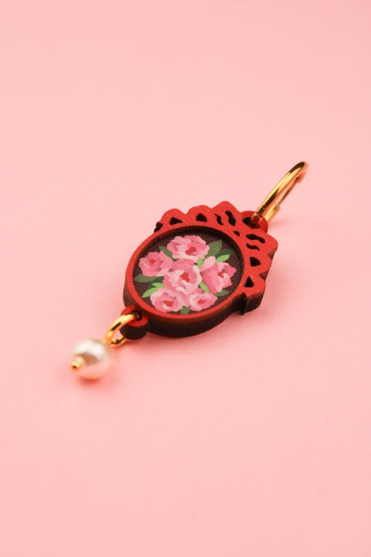 Single Red Framed Roses Earring PRE ORDER