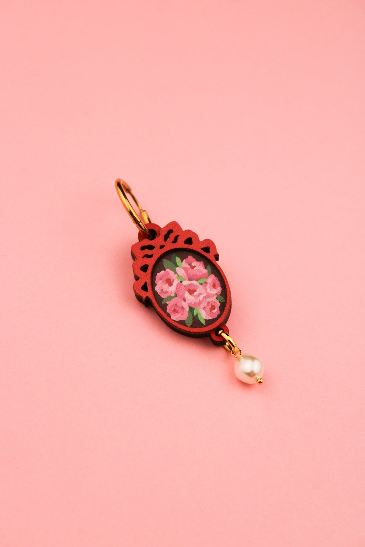 Single Red Framed Roses Earring PRE ORDER