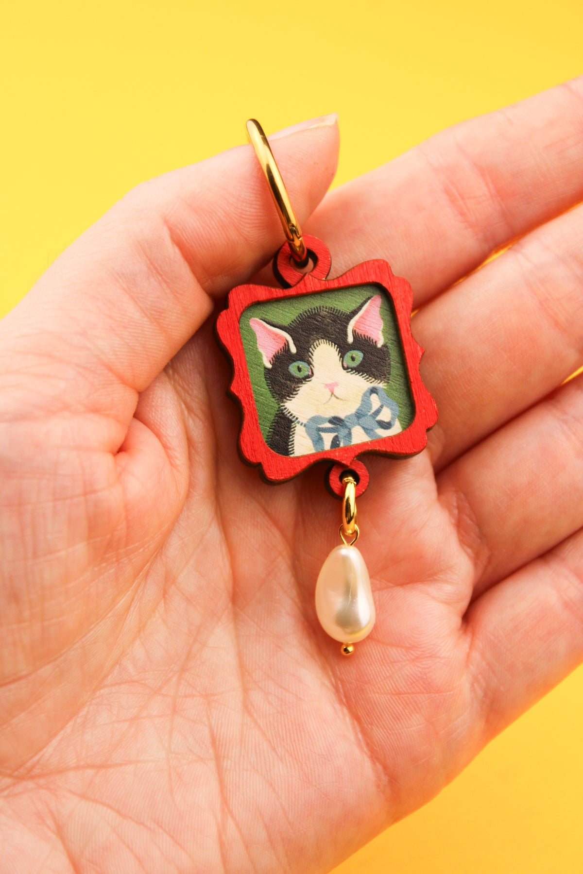 Single Red Framed Cat Earring PRE ORDER