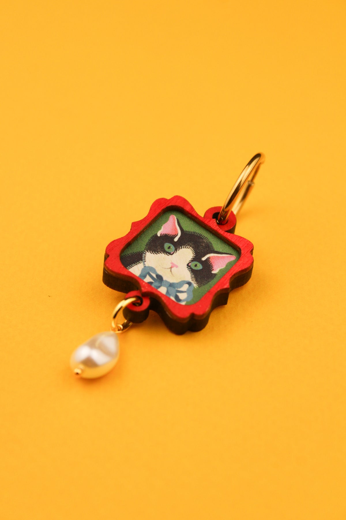 Single Red Framed Cat Earring PRE ORDER