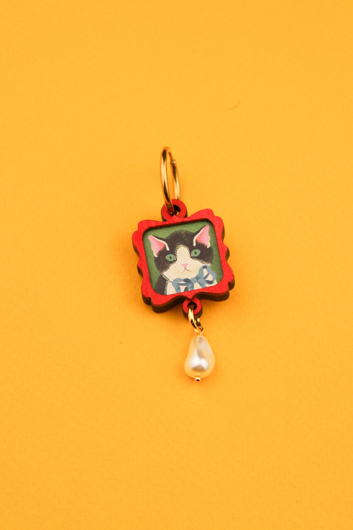 Single Red Framed Cat Earring PRE ORDER