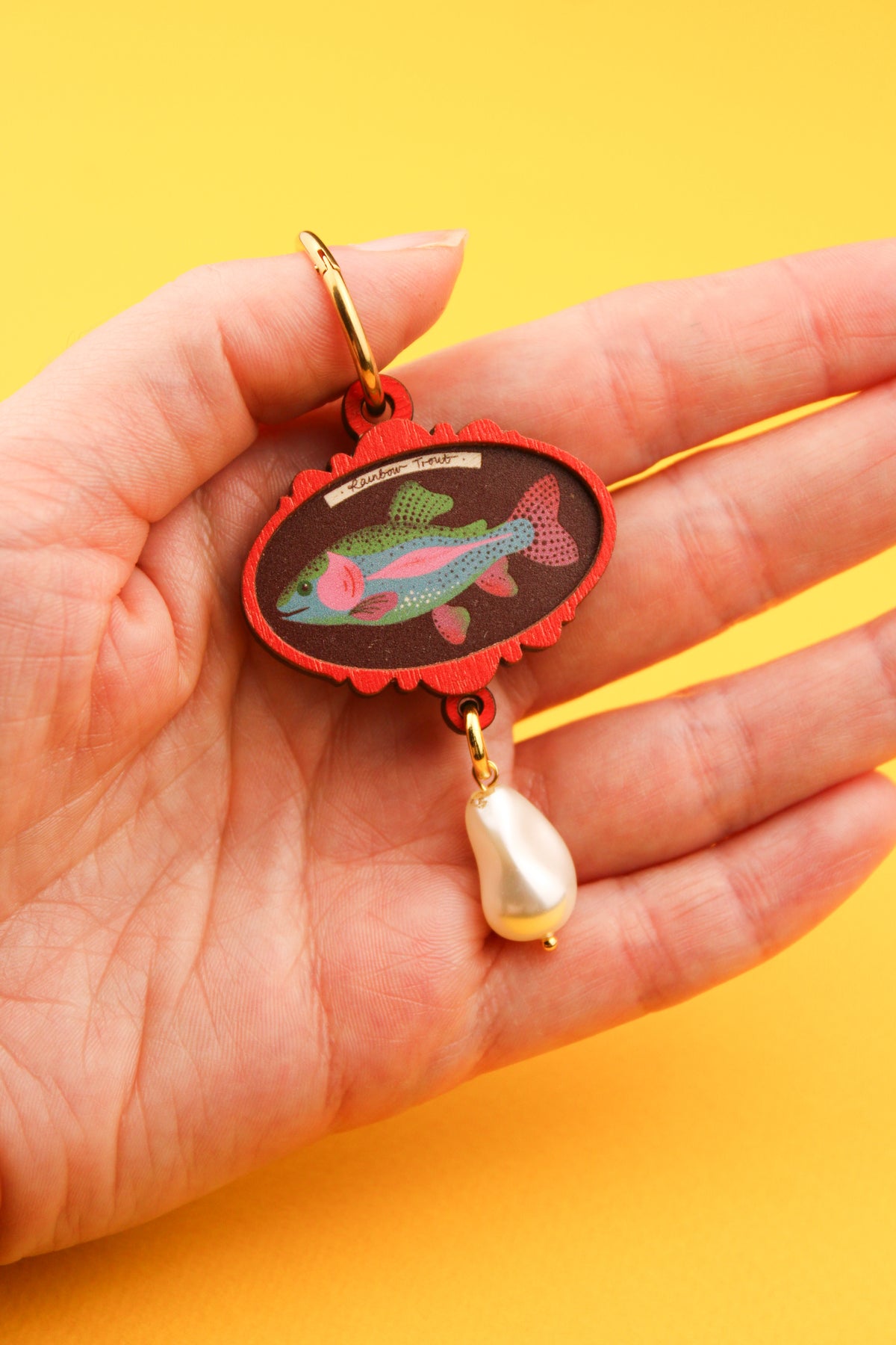 Single Red Framed Rainbow Trout Earring PRE ORDER