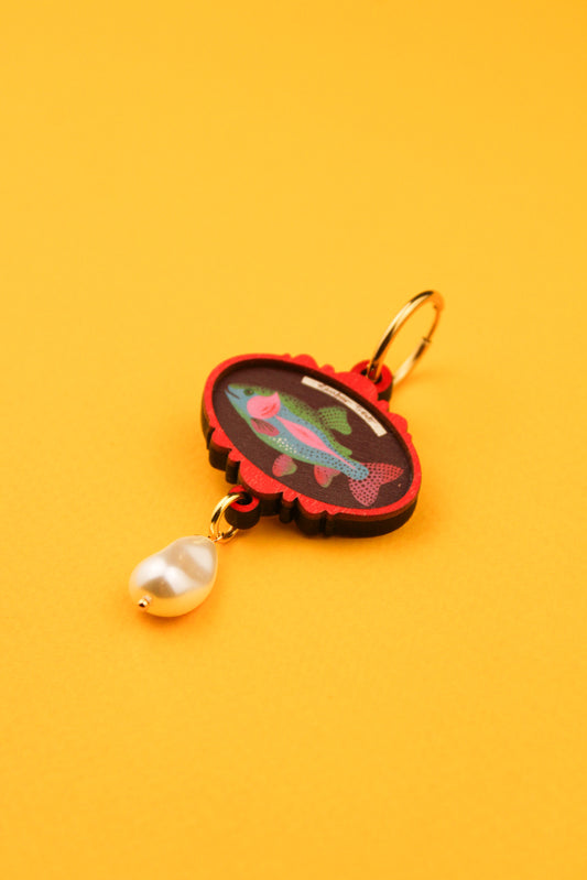 Single Red Framed Rainbow Trout Earring PRE ORDER