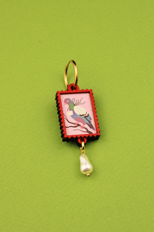 Single Red Framed Pigeon Earring PRE ORDER