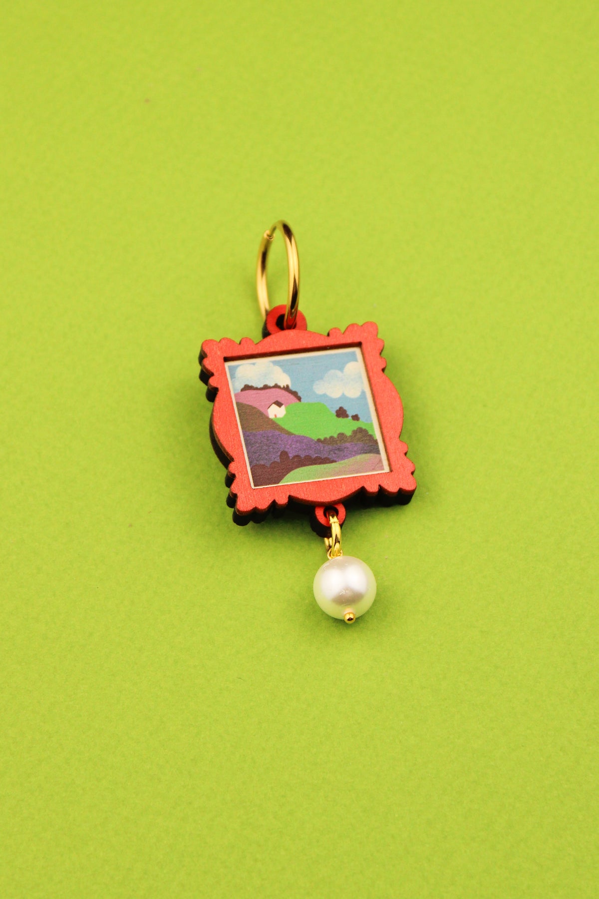 Single Red Framed Landscape Earring PRE ORDER