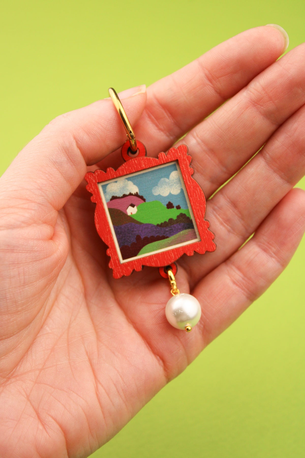 Single Red Framed Landscape Earring PRE ORDER