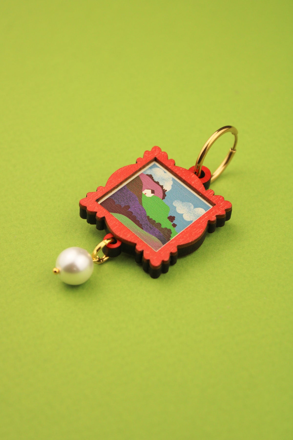 Single Red Framed Landscape Earring PRE ORDER