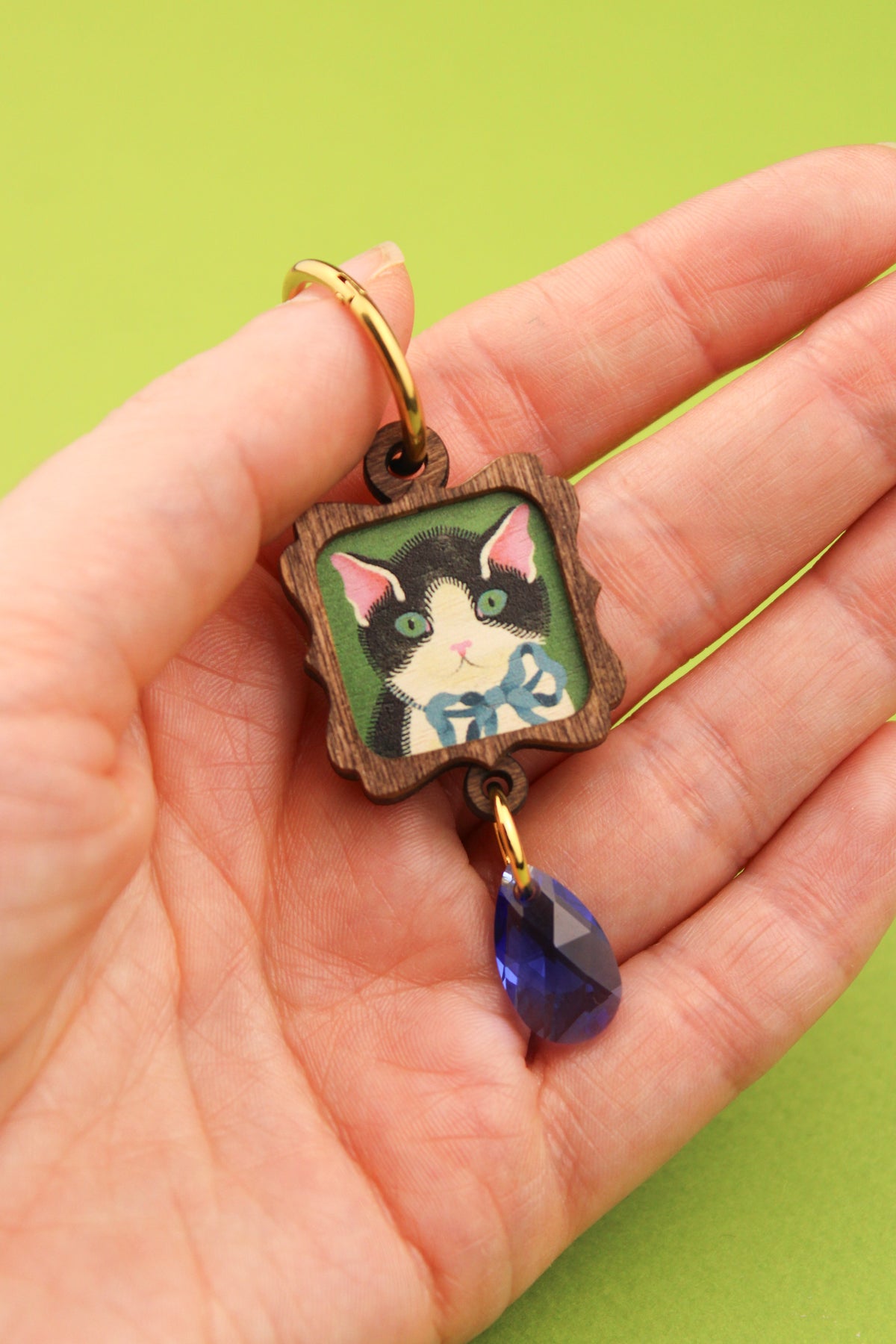Single Wooden Framed Cat Earring PRE ORDER