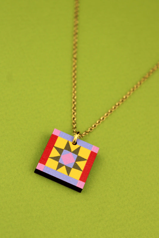 Sawtooth Star Pendant Yellow and Red