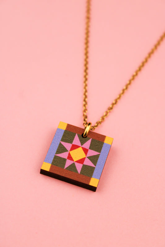 Sawtooth Star Pendant Brown and Blue