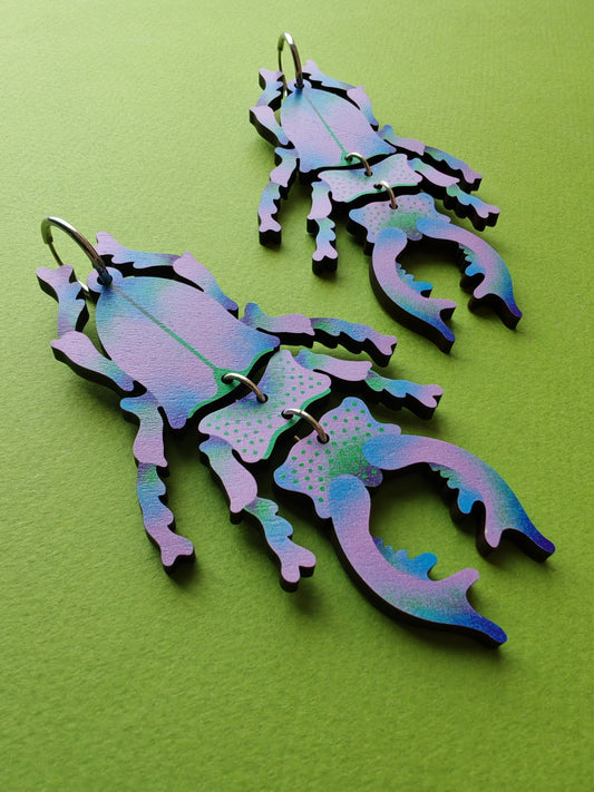 XL Stag Beetle Earrings Monster Colourway