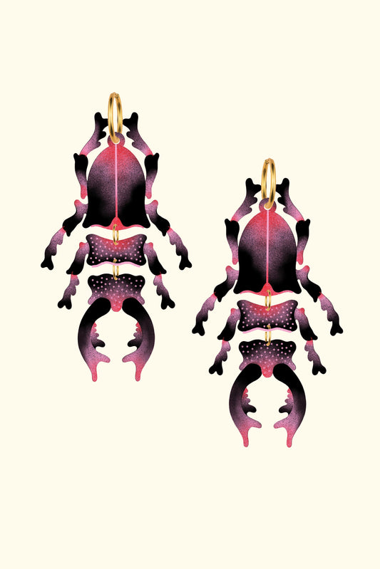 XL Stag Beetle Earrings Cherry Cola Colourway
