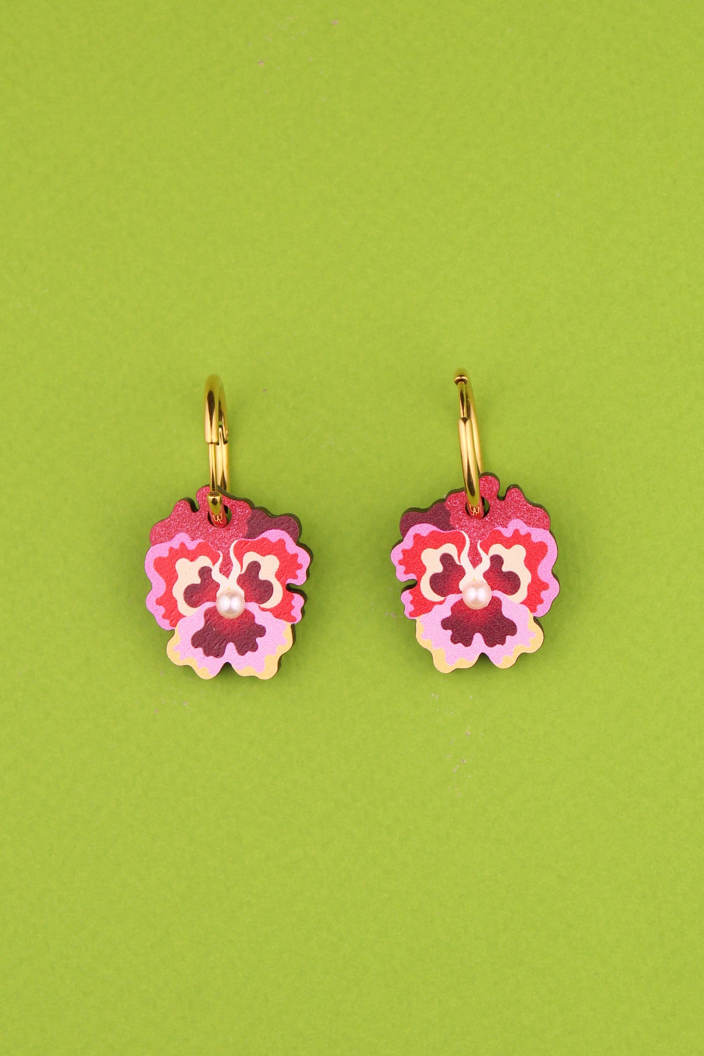 Boucles d'oreilles pensées rouges et roses